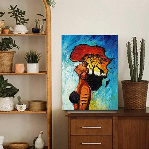 טאומי געגועים הביתה אפריקאי אישה פוסטר שחור ילדה אפריקה שקיעת נוף בד ציור ילדה חדר שינה קיר אמנות כחול יצירות אמנות לסלון בית
