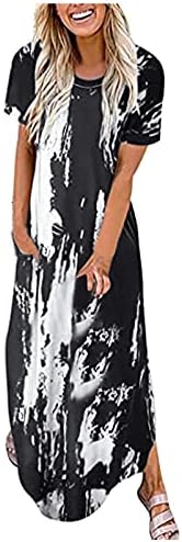נשים ארוך טוניקת שמלת עניבה לצבוע הדפסה קצר שרוול פיצול מכפלת קיץ מזדמן חולצה שמלות מעוקל קפטן שמלה