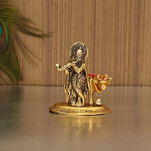 אספנות הודו לורד פרה קרישנה אליל פסל מורטי קרישאן עם קמדנהו הינדו אלוהים מופע דתי