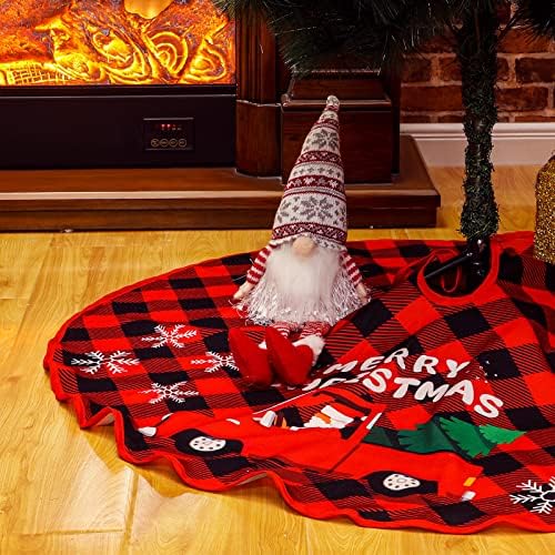 חצאית עץ חג המולד בגודל 36 אינץ 'חצאית עץ אדום ושחור, חצאית עץ משובץ באפלו משובצת עץ עץ מחצלת משאית חצאית עץ חג המולד לחווה
