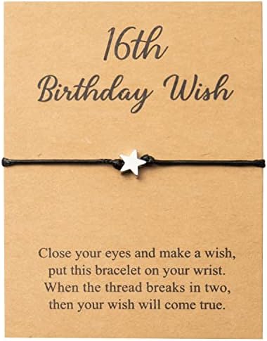 ווטינק 16 יום הולדת מאחל צמיד, מתכוונן כוכב כבל צמידי עם משאלה כרטיסי ידידות פשוט בעבודת יד צמיד מתנת יום הולדת לבת חברים אחות