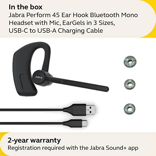 Jabra בצע 45 אוזניות Mono Bluetooth Mono-מיקרופון מתקדם של רעש אולטרה-רעש, פונקציונליות דחיפה לשיחה, מצב Face2face