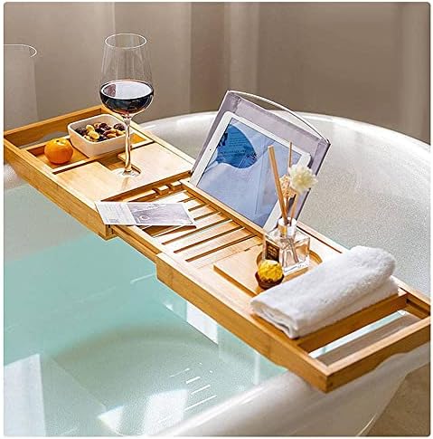 אמבטיה עץ Lzyj מגש קאדי אמבטיה למקלחת הניתנת להרחבה אמבטיה אמבטיה אמבטיה אמבטיה מתלה אחסון עם מחזיק טבליות ספרים, משבצת זכוכית