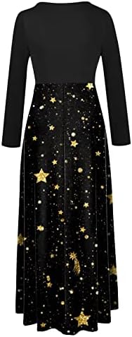 שמלת שרוול ארוך לנשים פלוס גודל גודל מזדמן אלגנטי אימפריה מותן שמלות מקסי עם הדפס חג המולד