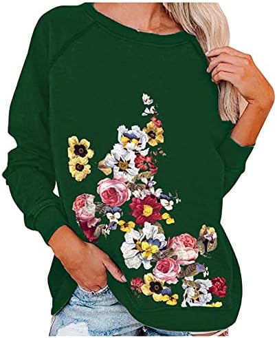 נחיתה נשים פרח הדפסת חולצות צווארון עגול ארוך שרוול סוודר סתיו החורף מקרית טוניקת חולצות גרפי טי חולצות