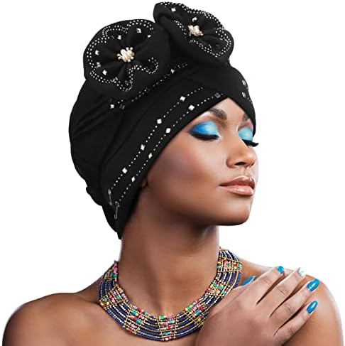 2 מחשבים נשים עוטפות ראש עטוף כובעי טורבן אפריקאים עטיפות ראש לנשים שחורות אבני חן טורבנס כובע כובע טורבן ראש צעיף