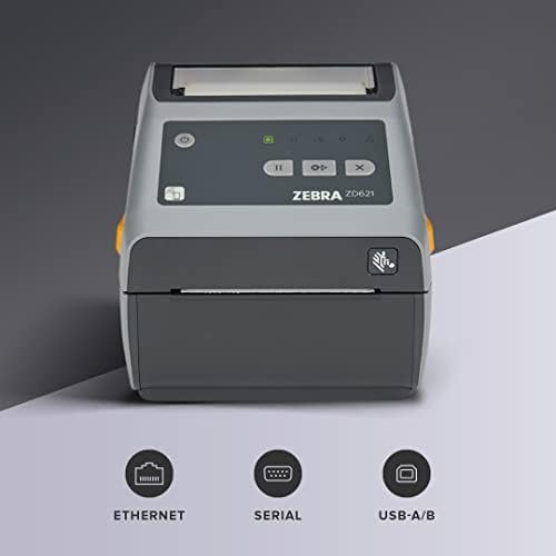 זברה זד621 מדפסת שולחנית תרמית ישירה 300 דפי הדפסה רוחב 4 אינץ ' סידורי אתרנט זד6א043-ד01פ00ז