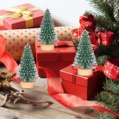Wakauto 5 סמ עץ חג המולד מיני עם ארז לבן נוהר, עץ אורן קטן שולחן עבודה עץ חג המולד עם בסיס עץ למסיבת חג חג המולד שולחן