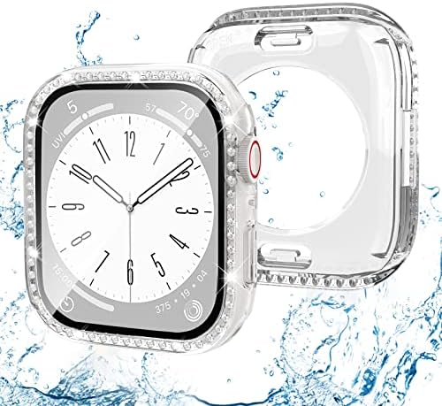 מארז עמיד למים תואם למגן Apple Watch 40 ממ סדרה 6/5/4/SE/SE2 מגן מסך, נשים קדמיות ואחוריות נצנצים גביש יהלום גביש