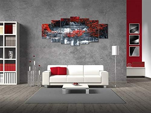חזותי אמנות דקור 7 חתיכות בד קיר אמנות אדום עצי יער אדום ואפור מפל טבע נוף תמונה הדפסי מודרני בית משרד סלון