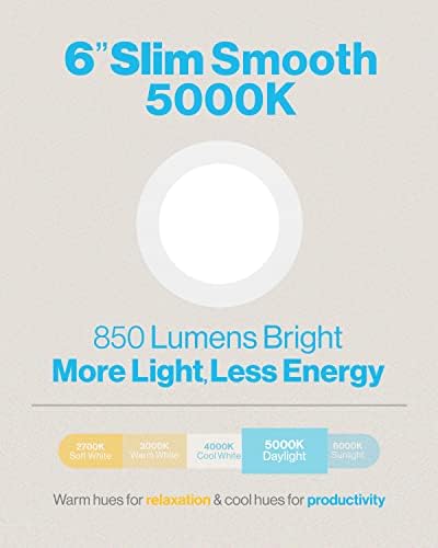 סונקו 6 אינץ ' דק במיוחד הוביל אורות תקרה שקועים דקים, 5000 קראט אור יום, ניתן לעמעום, 14 וואט=100 וואט, גימור חלק,