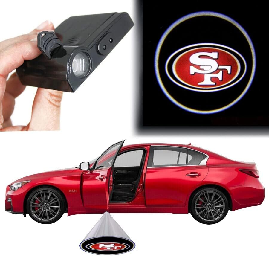 Sport -Guperature NFL סן פרנסיסקו 49ers LED לייזר מקרן אור לדלת מכונית - מקרן אור LED להקרנת לוגו צוות NFL בשטח