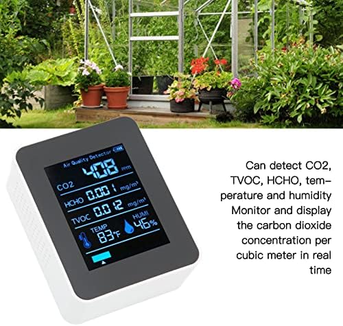 גלאי איכות אוויר 5 ב -1 זמן אמת לזהות CO2 TVOC HCHO טמפרטורת לחות צג פחמן נייד דו חמצני מד אוויר גלאי CO2 גלאי CO2