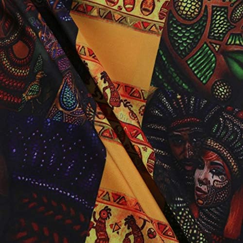 נשים בתוספת גודל שמלת אופנה אפריקאי בציר הדפסת אמצע שרוול צווארון גדול מקרית מיני המפלגה שמלה עם כיס