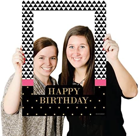 יום הולדת שמח שיק - ורוד, שחור וזהב - מסיבת יום הולדת Selfie Photo Booth מסגרת תמונה ואביזרים - מודפסים