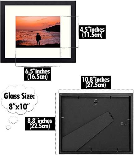 אמנות גולדן סטייט, 8x10 מסגרת תמונה שחורה לתליית קיר/עליון שולחן, עם מחצלת שנהב לתמונות 5x7 וזכוכית אמיתית