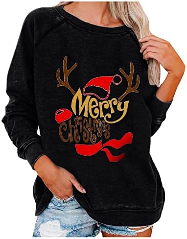 חג המולד שמח טיפת נשים כתף שרוול ארוך סווטשירט צמרות נשים טוניקה צווארון מזדמן טוניקה חולצה נוחה חולצה