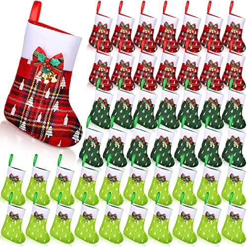 50 חלקים גרבי חג המולד גרבי חג המולד של חג המולד עם פעמונים עץ חג המולד גרביים קטנים קישוטי גרב ירוק ירוק