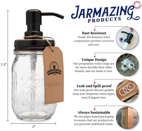 מוצרי Jarmazing Classic Farmhouse Mason Mason Jar Dispenser - Bronze Ruzed Ruy - עם 16 אונקיה כדור מייסון צנצנת