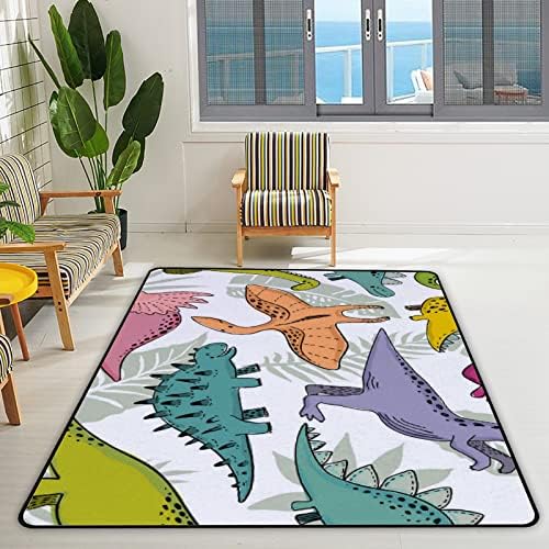 זוחל שטיח מקורה משחק מחצלת דינוזאורים ועלים טרופיים לסלון חדר שינה משתלת חינוכית חינוכית שטיח שטיח 72x48 אינץ '
