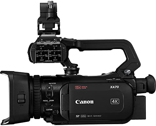 Canon XA70 UHD 4K30 מצלמת וידיאו עם מיקוד אוטומטי של פיקסל כפול + 64GB, סוללה נוספת, מטען נוסף, מארז גדול, ערכת ניקוי