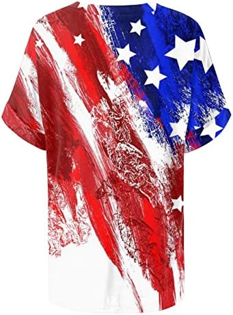 4 ביולי חולצות לנשים שרוול קצר חולצת טי עם צוואר פסים דגל אמריקאי עניבה צבע חולצת טוניקה פטריוטית