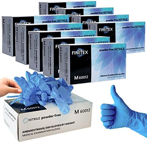 כפפות בדיקה רפואית חד פעמית של Finitex Nitrile Blue 2000 מחשבים