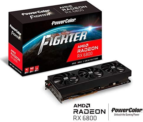 PowerColor Fighter AMD Radeon ™ RX 6800 כרטיס גרפיקה משחק עם זיכרון GDDR6 של 16GB, מופעל על ידי AMD RDNA