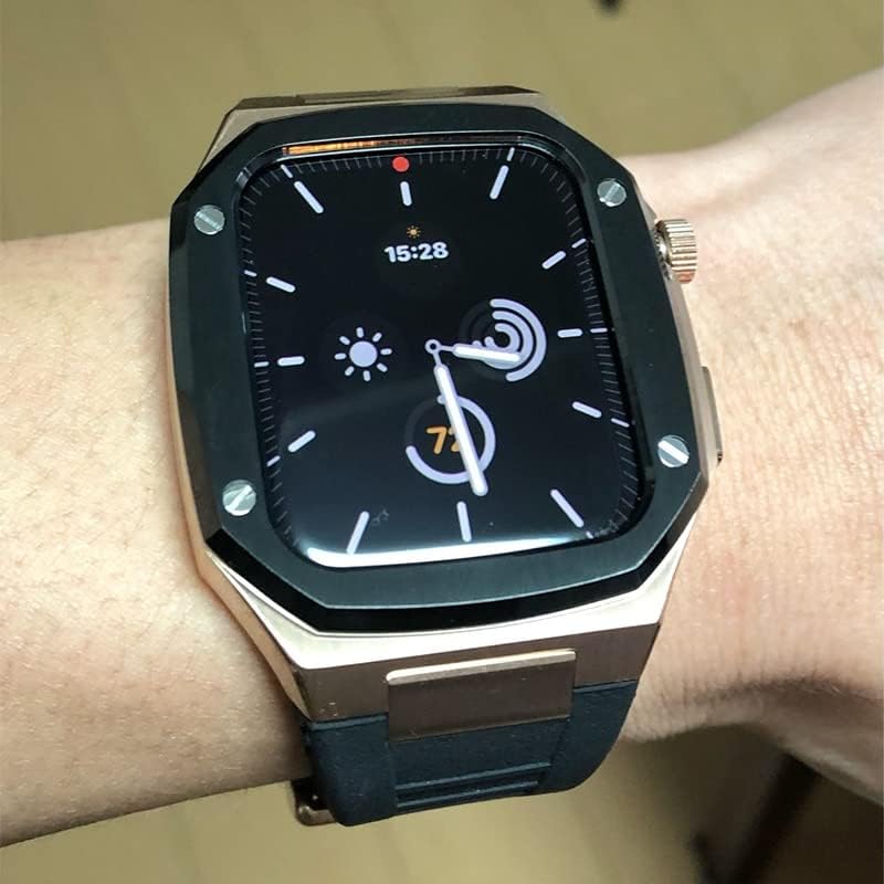 רצועת גומי CNHKAU ללהקת Apple Watch 6 SE 5 4 44 ממ ערכת שינוי יוקרה עבור IWatch 8 7 41 ממ 45 ממ אצילית אצילית לוחית סיליקון