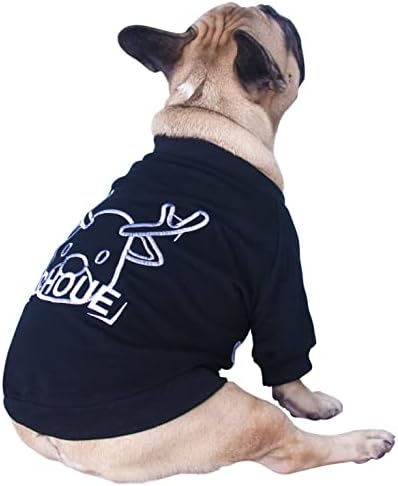 ICHOUE BULLDOG צרפתי סווטשירט רקמה בגדי כלבים לצרפתית פוג אנגלית AMARICAN PITBULL BOSTON TERRIER - שחור/גדול