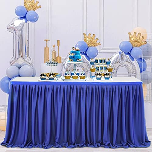 קפלים רויאל כחול שולחן חצאיות עבור מלבן שולחן 11 רגל אורך תינוק מקלחת חתונה יום הולדת מין לחשוף מסיבות קינוח