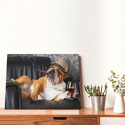 ווליטה היפסטר בולדוג אנגלי כלבלב כלב בד אמנות קיר לאמבטיה, 12 על 16 אינץ ' ציורי עיצוב בית, לבן, מידה אחת