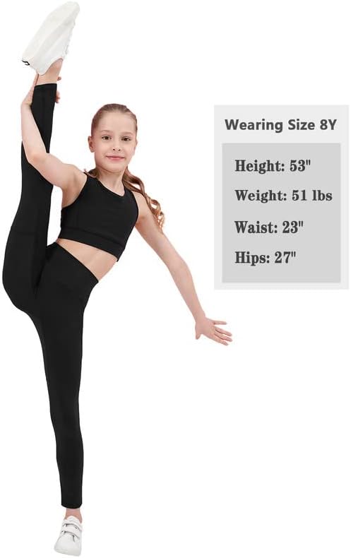 חותלות אתלטיות של ילדה עם כיסים דחיסת נוער טייץ ריקוד יוגה מכנסיים ללא תפר קדמי
