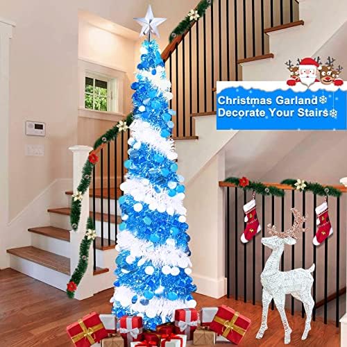 Turnmeon 5 רגל טינסל עץ חג המולד תפאורה 3D STAR 50 אורות צבע LED טיימר טיימר סוללה כדורים מופעלים פייטים קופצים עפרון