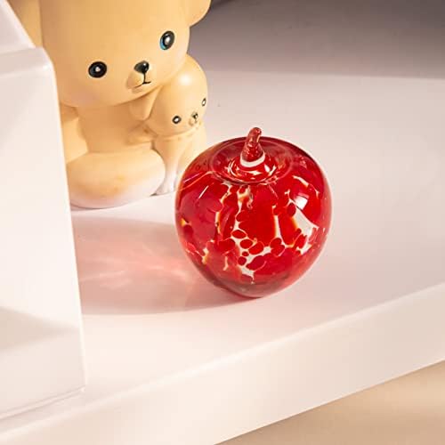 יד קנגמינג מפוצצת זכוכית אדומה משקל נייר תפוח, מתנות לעיצוב בית לחג המולד למורים, צלמיות תפוחים קריסטל לקישוט שולחן העבודה,