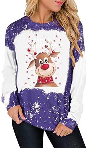 סווטשירטים של סוודר לנשים הדפסת חג המולד צבע סד צבעוני O-Neck חולצות טופעות פלוס גודל נשים נפילות