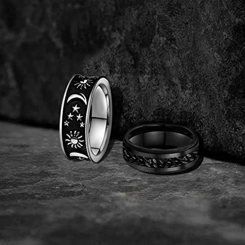 גברים של ספינר טבעת עבור חרדה הקלה-8 ממ נירוסטה שחור לקשקש חרדה טבעת שיבוץ לרסן שרשרת תכשיטי מתנה גודל 7-13