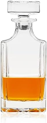 הבהירות אמיתית משקאות חריפים - קרף זכוכית מרובע מינימלי לוויסקי, ג'ין, סקוטש או משקאות חריפים עם פקק - סט 750 מל של 1