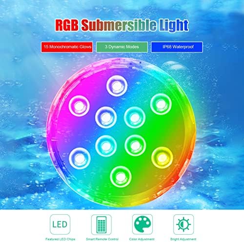 FTVogue RGB אור נקודה מתחת למים עם שלט רחוק IP68 נורית LED טבולה אטומה למים עבור בריכת אקווריום