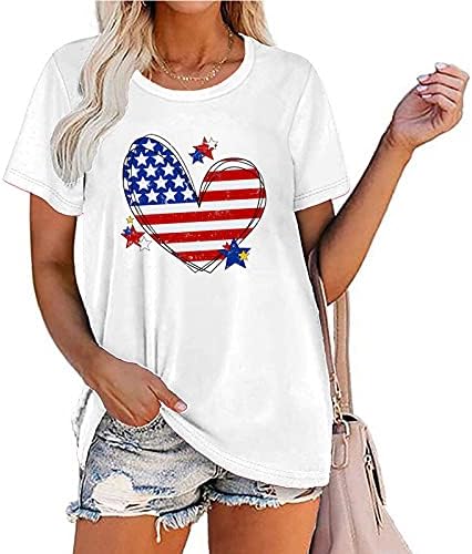 4 ביולי חולצות חולצות לנשים שרוול קצר חולצות טוניקות חולצות דגל אמריקאי כוכבים פסים חולצה פטריוטית למעלה