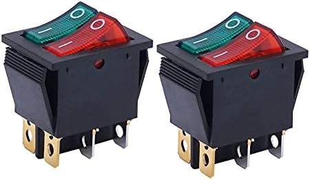 AKDE 2PCS AC 250V/16A, 125V/20A כפתור אדום וירוק עם אור/כיבוי DPDT 6 PIN 2 מתג מיקום