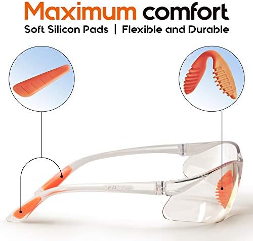משקפי בטיחות UV 400 הגנה להגנה על עיניים ותכניות אוזניים מכווליות משקל קל משקל, עבה, אנטי ערפל, עמיד בפני שריטות,