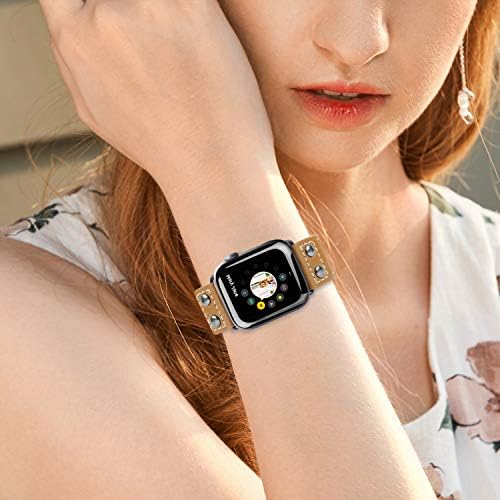 רצועות שעון עור של Aladrs עם מסמרות תואמות להקת Apple Watch, רצועות כף יד להחלפת וינטג