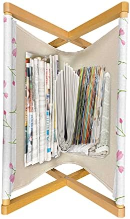 מגזין פרחי אמבסון ומחזיק ספרים, מוטיבים פרחוניים בוטניים לאורך דפוס צבעונים ונדקים על רקע רגיל, מארגן מדפי רצפה דקורטיבי