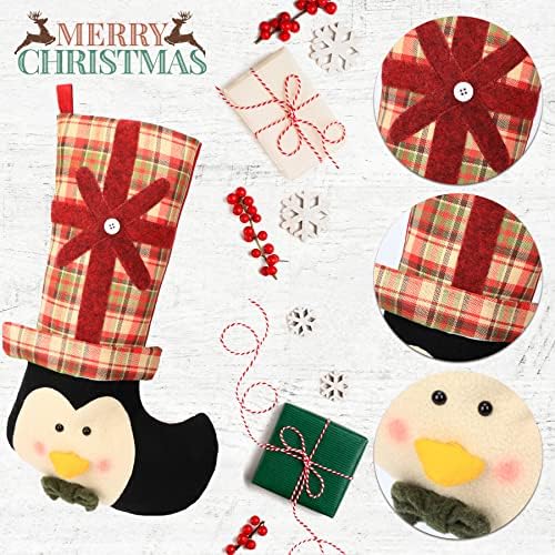 גרבי חג המולד של Easfan סט של 3 גרבי חג מולד משובצים משובצים עם דפוס פינגווין של סנטה שלג גדול 18 '' 3d קטיפה