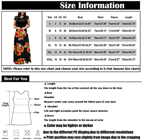 שמלות מקסי של קיץ לנשים 2023, אופנה לנשים הדפס מזדמן צוואר עגול צוואר עגול שרוולים קצרים בגודל גדול שמלות ארוכות