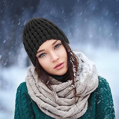 כובעי חורף לנשים מזג אוויר קר כובע שלג לנשים פליס מרופד כובעי חורף כפיות חורפיות סרוגות סרוגים שמנמנים נוחים