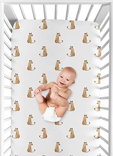 ג'וג'ו מתוק מעצב נמר נמר ג'ונגל או ילדה מצויד גיליון עריסה תינוק או פעוטות משתלת - חום שיזוף שחור ולבן חיות בר.