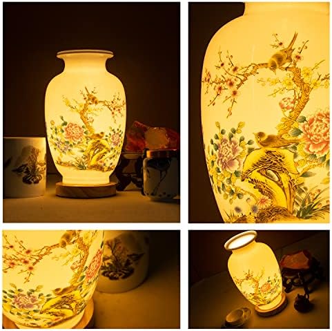 מנורה קרמיקה מנורת שולחן זיגוג לבן מנורה בסגנון סיני עם אדמוני צבוע ביד לקישוט, כניסה למשרד סלון ...