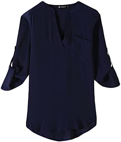 Andongnywell נשים אזוקות 3/4 שרוול שיפון צבע מוצק חולצת טוניקה רופפת חולצה חולצה חולצה חולצות רופפות